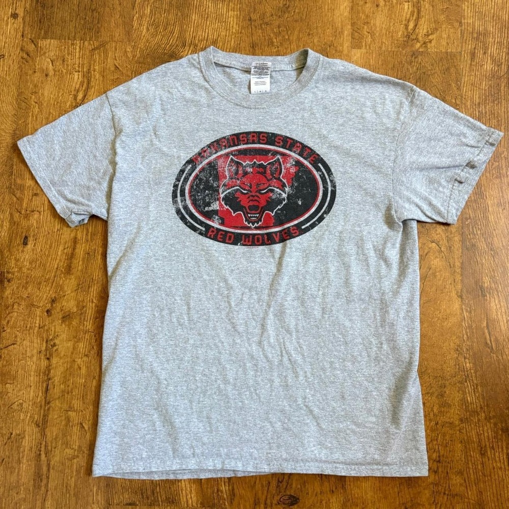 Gildan Arkansas State Red Wolves Graphic T-Shirt Grey Red Mens Large Collegiate
